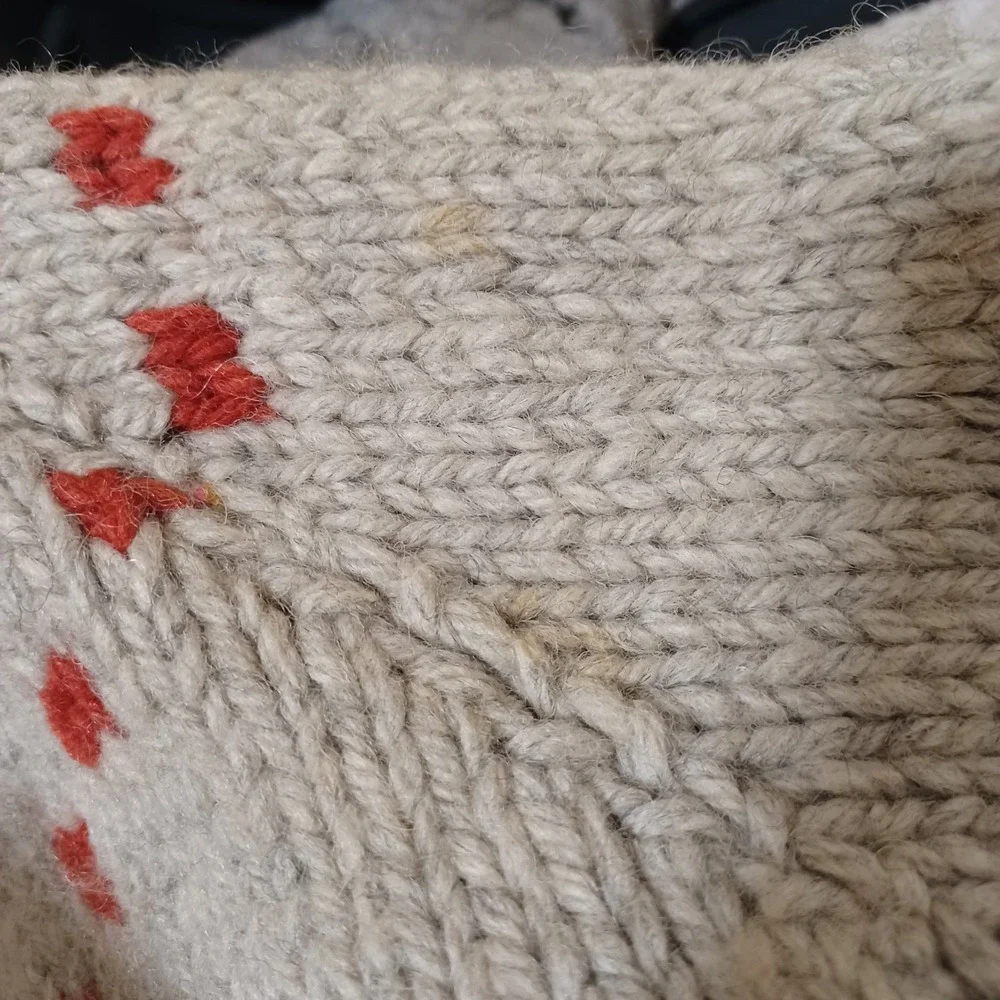 Vintage Handmade Cowichan Mid Century Woven Wool‎ Sweater Shawl Zip Cars Racing
